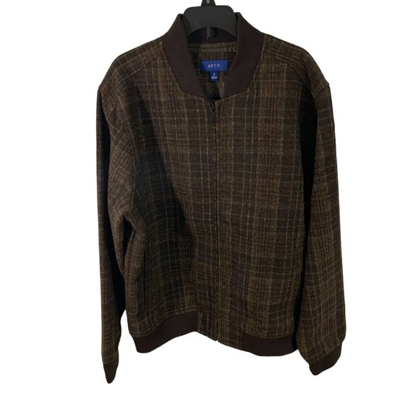 APT.9 Faux Wool Bomber Jacket Brown Plaid Standard Fit Size S - Picture 1 of 9